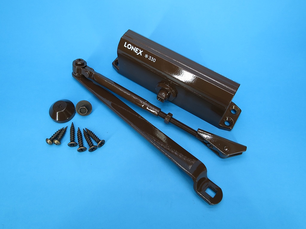 фото товара Доводчик дверной LONEX 330 EN3/4/5 коричневый, с рычажной тягой, 120кг (- 30гр)